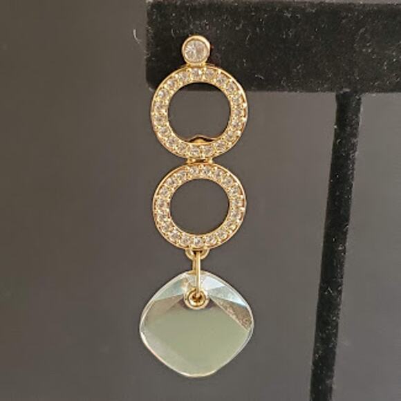 Swarovski Etoile Moonlight Crystal Earrings Gold Plated‎ Aurora Borealis Signed - Picture 1 of 6